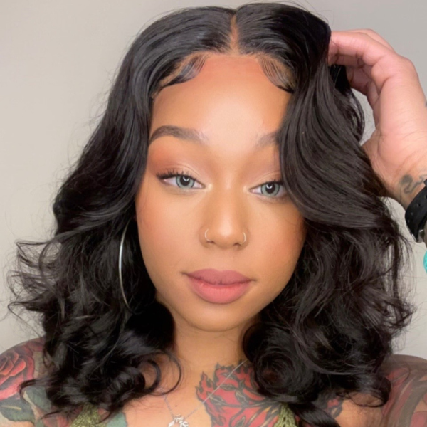 Gorgeous Natural Black Loose Wave 5x5 Closure Lace Glueless Short Wig