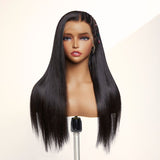 PreMax Wigs | 200% Density Natural Black Left Side Braids Straight 13x4 Frontal HD Lace Long Wig