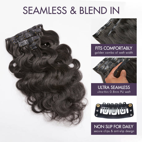 Soft Body Wave Seamless Clip in Human Hair Extensions Hair Pieces 135g 9pcs / 7pcs with Free Gift