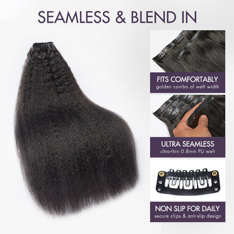 Full Hair Kinky Straight Seamless Clip in Human Hair Extensions Hair Pieces 135g 9pcs / 7pcs with Free Gift