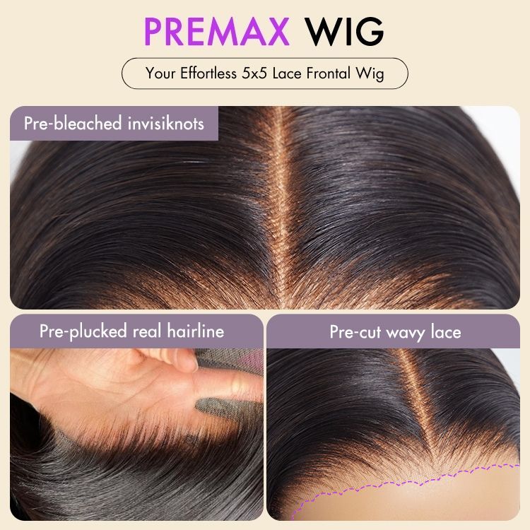 PreMax Wigs | Silky Blunt Cut Glueless 2x6 / 5x5 Closure Lace Shoulder Length Bob Wig Pre Plucked & Bleached