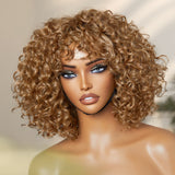 Lightweight Sun-kissed Vibe Golden Blonde Short Cut Water Wave Glueless Minimalist Lace Wig with Bangs