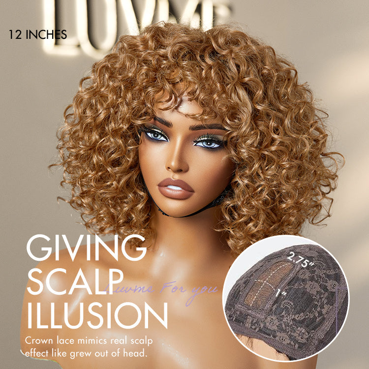 Lightweight Sun-kissed Vibe Golden Blonde Short Cut Water Wave Glueless Minimalist Lace Wig with Bangs