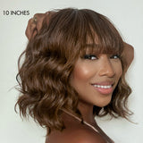 Beginner Friendly Brown Loose Wave Glueless Minimalist Lace Shoulder Length Wavy Bob Wig with Bangs