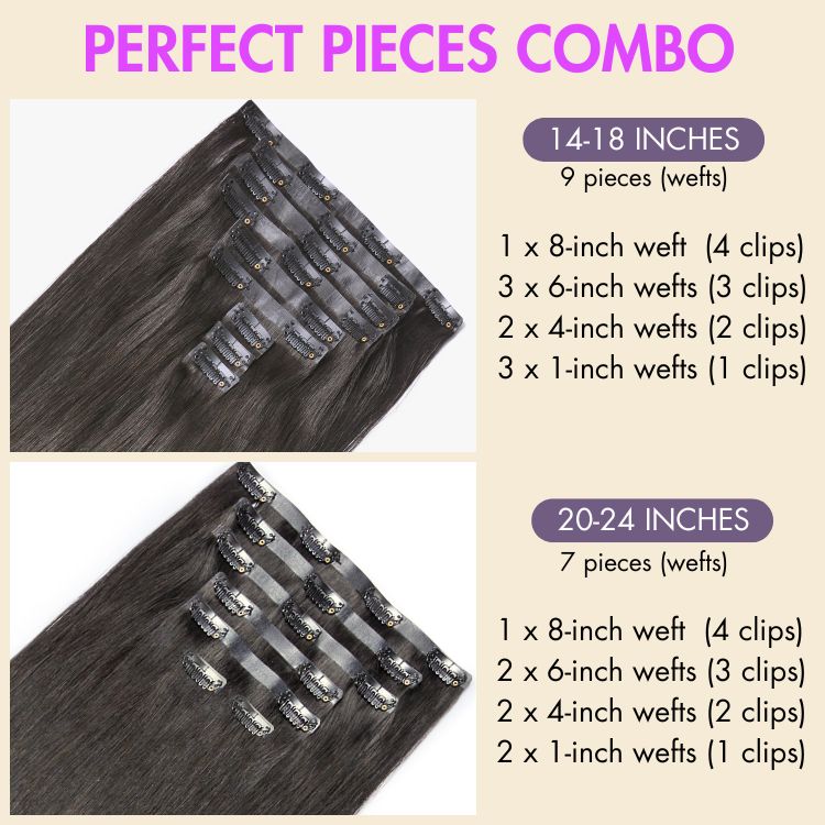 Ultra Natural Seamless Yaki Straight Clip in Human Hair Extensions Hair Pieces 135g 9pcs / 7pcs with Free Gift