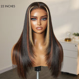 Luxurious Combo Color Highlights Layered Silky Straight Glueless 5x5 Closure Lace Long Wig