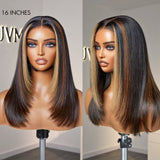 Luxurious Combo Color Highlights Layered Silky Straight Glueless 5x5 Closure Lace Long Wig