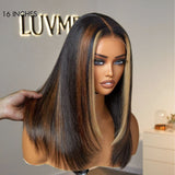 Luxurious Combo Color Highlights Layered Silky Straight Glueless 5x5 Closure Lace Long Wig