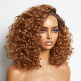 Ginger Ombre Bouncy Curly Glueless Minimalist HD Lace Short Wig 100% Human Hair