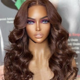 Chestnut Brown Loose Wave 5x5 Closure Lace Glueless Long Mid Part Long Wig 100% Human Hair