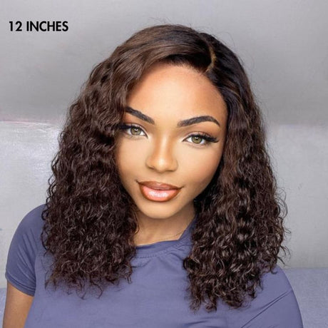 Ombre Brown Funmi Curly 5x5 Closure HD Lace Glueless Side Part Short Wig 100% Human Hair