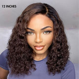 Ombre Brown Funmi Curly 5x5 Closure HD Lace Glueless Side Part Short Wig 100% Human Hair