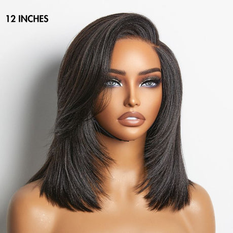 1 SEC INSTALL WIG | Natural & Realistic Yaki Straight Layered Cut Bob Glueless Minimalist HD Lace Wig for Beginners