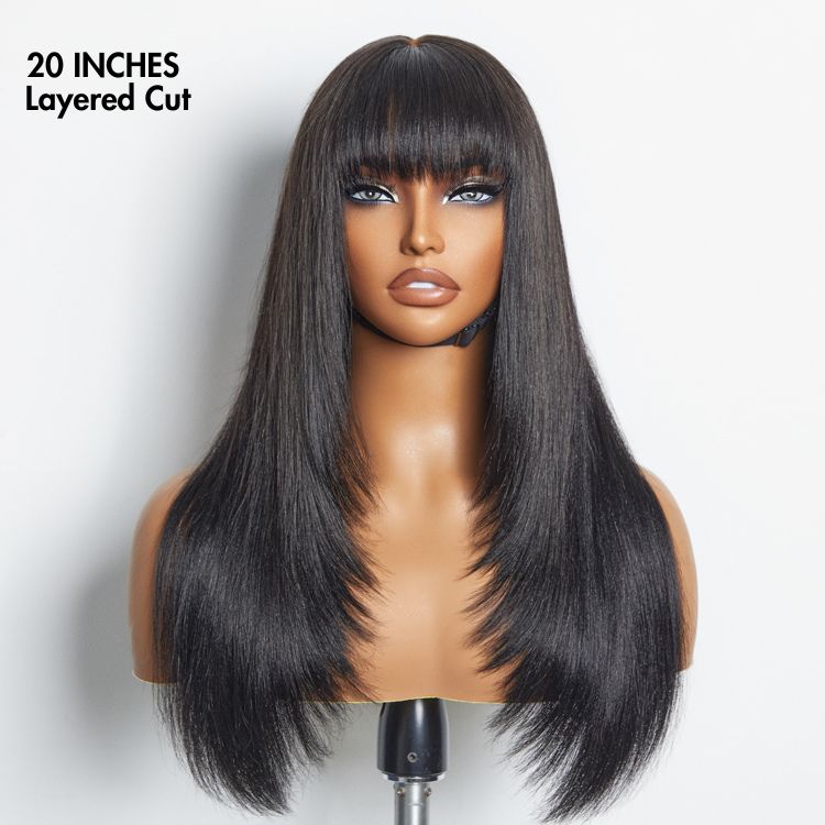 Breathable Cap Yaki Straight Ultra Natural Minimalist Lace Long Wig with Bangs