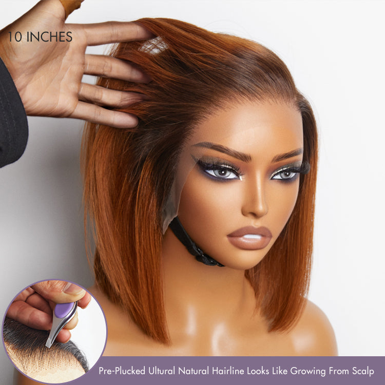 Ginger Ombre Silky Blunt Cut Glueless 13x4 Lace Front Short Bob Wig 100% Human Hair