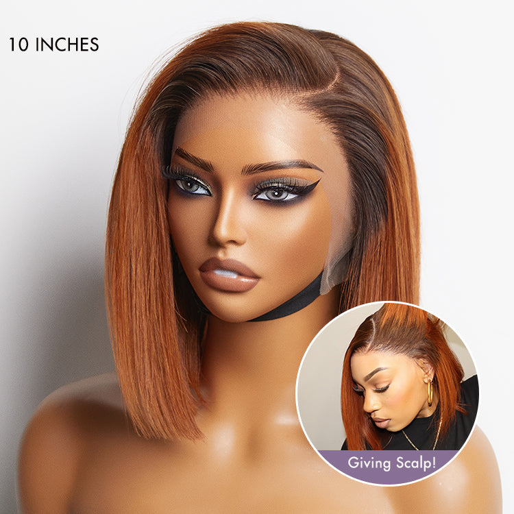 Newbie Only | Ginger Ombre Silky Blunt Cut Glueless 13x4 Lace Front Short Bob Wig 100% Human Hair