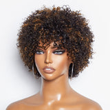 Dark Red / Blonde Highlights / Natural Black Afro Curls Glueless Ready to Go Wig Beginner Friendly