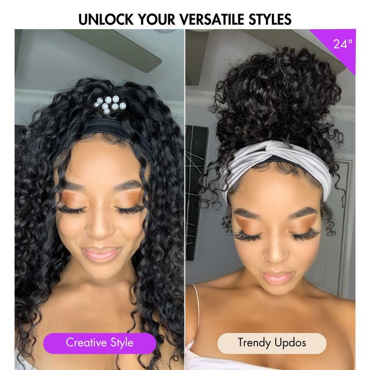 beixhair Hair Throw On & Go Deep Wave No Lace Glueless Long Headband Wig 100% Human Hair (Get Free Trendy Headbands)