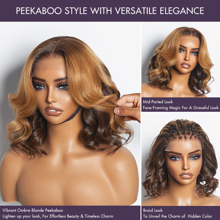 Elegant Peekaboo Ombre Blonde Loose Wave Glueless 5x5 Closure Lace Wig