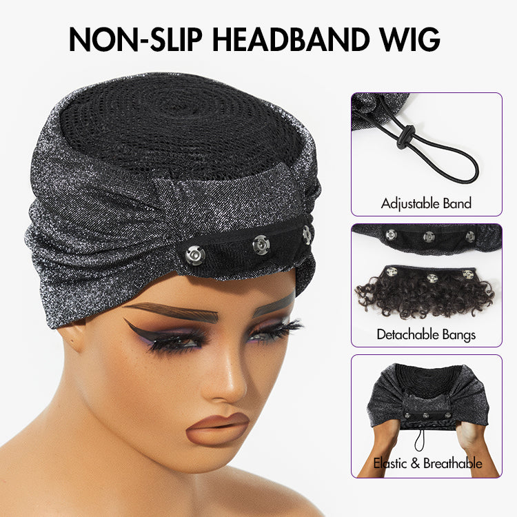 Throw On & Go Glueless Afro Headband Short Curly Wig with Detachable Bangs