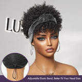 Throw On & Go Glueless Afro Headband Short Curly Wig with Detachable Bangs