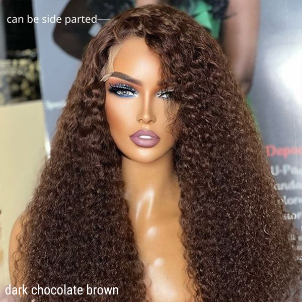 Newbie Only | Chocolate Brown Long Curly Glueless 5x5 Closure Long Wig 100% Human Hair