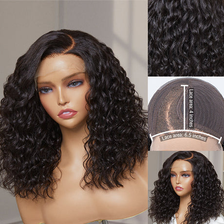 Elegant Shoulder Length Water Wave Minimalist HD Lace Glueless Wig 100% Human Hair