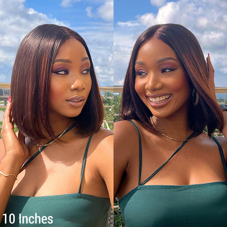 Glueless Chestnut Brown Highlights Straight 4x4 Closure Bob Wig 100% Human Hair