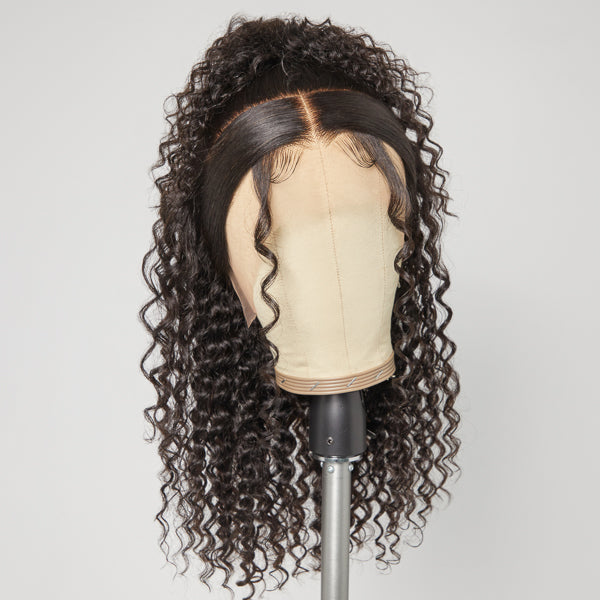 Zoe Unique Sleek-top Deep Wave Glueless 13x4 Frontal Lace Mid Part Long Wig 100% Human Hair