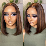 Newbie Only | Glueless Chestnut Brown Highlights Straight 4x4 Closure Bob Wig 100% Human Hair