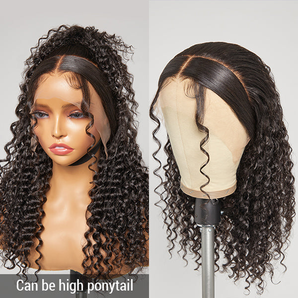 Zoe Unique Sleek-top Deep Wave Glueless 13x4 Frontal Lace Mid Part Long Wig 100% Human Hair