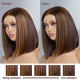 Newbie Only | Glueless Chestnut Brown Highlights Straight 4x4 Closure Bob Wig 100% Human Hair