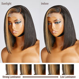 Blonde Highlight Silky Blunt Cut Bob C Part Glueless Minimalist Lace Wig