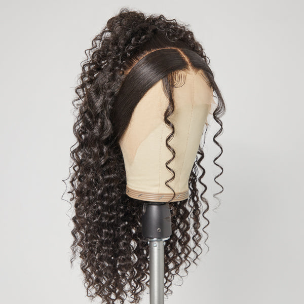 Zoe Unique Sleek-top Deep Wave Glueless 13x4 Frontal Lace Mid Part Long Wig 100% Human Hair