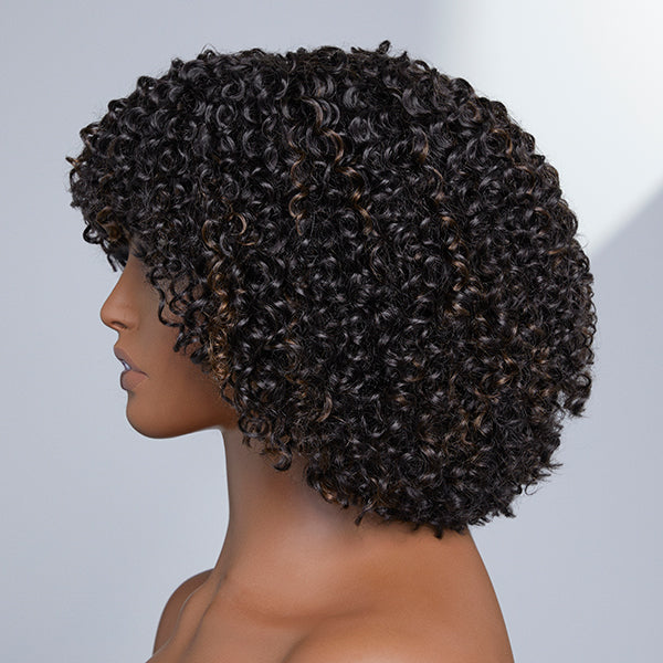 Throw On & Go Fluffy Jerry Curl Glueless Wig With Bangs