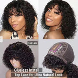 Beginner Friendly Water Wave Minimalist Lace Glueless Short Wig with Bangs