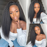 Put On & Go Glueless Kinky Straight Headband Long Wig 100% Human Hair (Get Free Trendy Headbands)