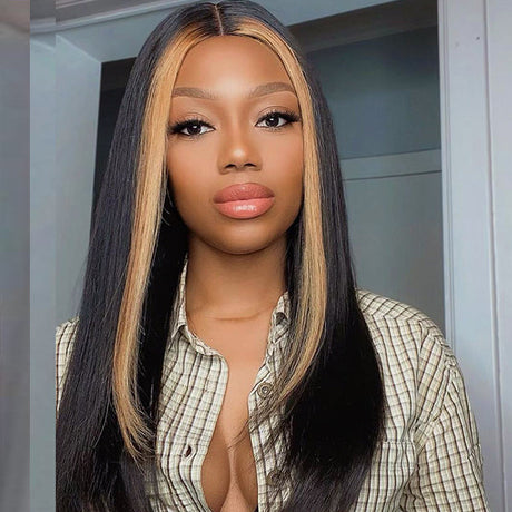 Mix Color Highlight Middle Part Lace Closure Wig