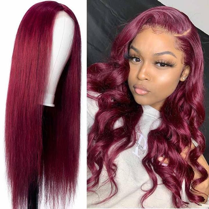 Best Precolored 4X4 Lace 99J Silk Straight Human Hair Wigs