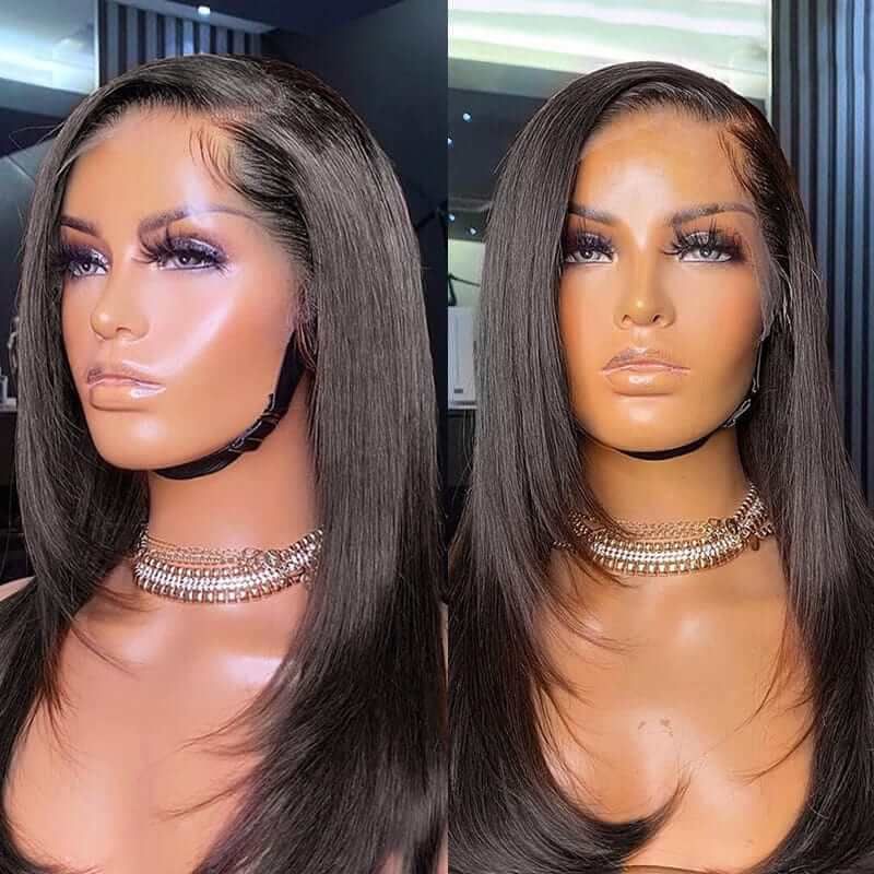 Straight Lace Front Wigs with Layer Inner Buckle Virgin Human Hair Wigs For Women