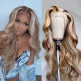 613 Honey Blonde Body Wave Colored Wig Highlight 13X4HD Transparent Lace Part Human Hair Wig For Women Brazilian