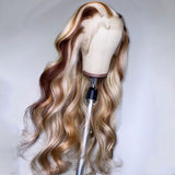 613 Honey Blonde Body Wave Colored Wig Highlight 13X4HD Transparent Lace Part Human Hair Wig For Women Brazilian