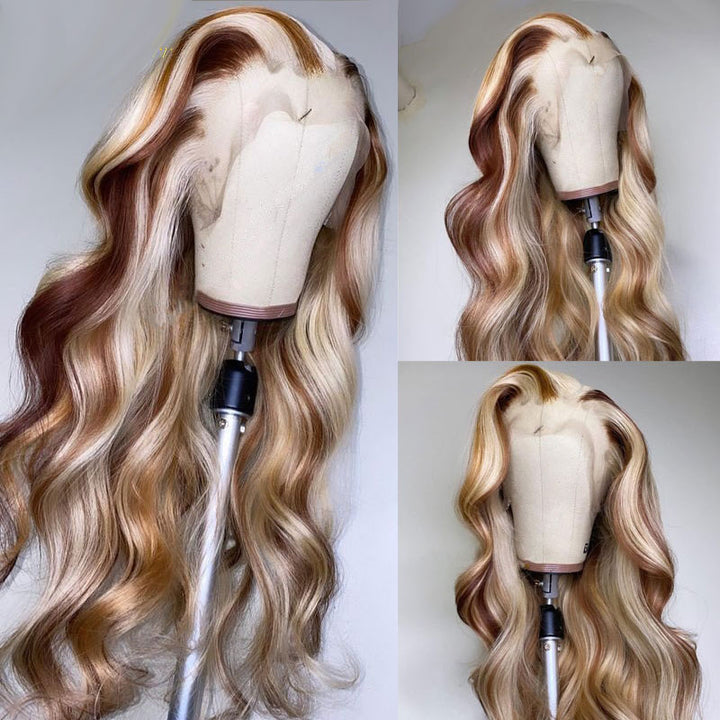 613 Honey Blonde Body Wave Colored Wig Highlight 13X4HD Transparent Lace Part Human Hair Wig For Women Brazilian