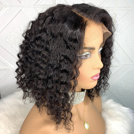 Premade Bob Princess Curly Glueless 150% Density 13X4 Lace Frontal Human Hair Wig