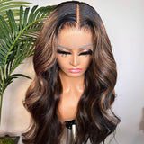 Highlight Body Wave Lace Front Wigs Mix Color #1B/30 HD Lace Human Hair Wigs Pre-Plucked Hairline