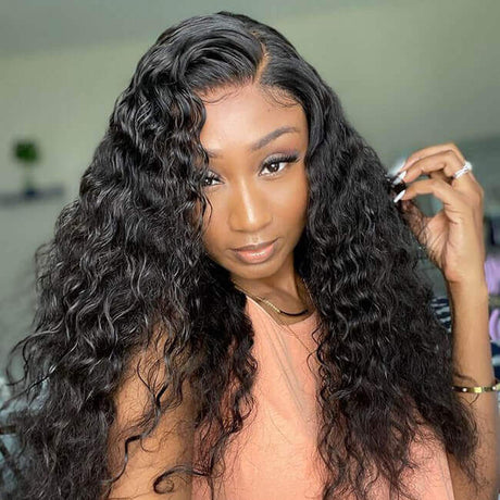 Natural Black Water Wave 13x6 Lace Frontal Wig Human Hair
