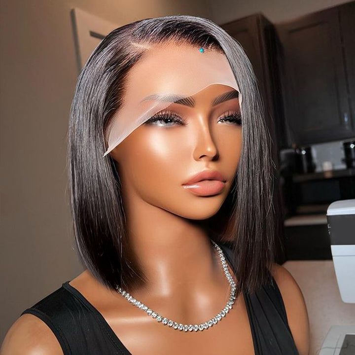13X4 Crystal Lace Blunt Cut Bob Lace Front Human Hair Wigs