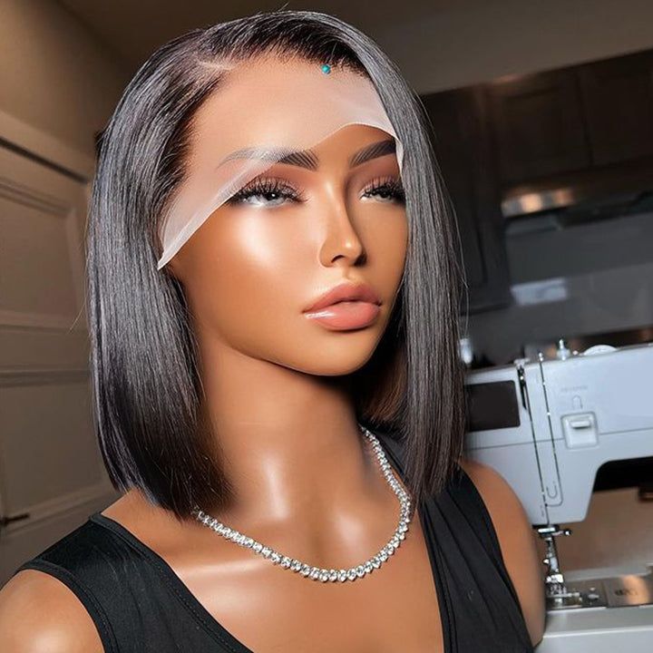 13X4 Crystal Lace Blunt Cut Bob Lace Front Human Hair Wigs
