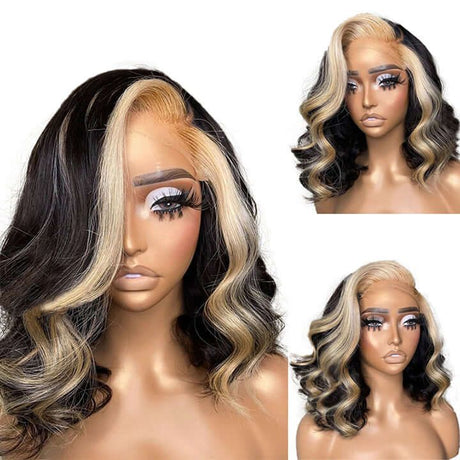 Bob 13x4 Blonde Highlight Color Wave Lace Front Human Hair Wigs