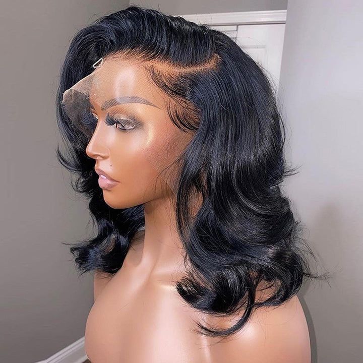 13x6 Soft Bouncy Wave Bob Lace Front Human Hair Wigs
